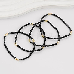 Brass & Black Glass Seed Beaded Stretch Bracelet Sets&nbsp;GV0095