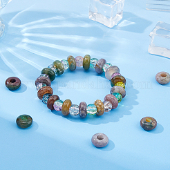 天然インディアンアゲートヨーロピアンビーズ20個  大穴ビーズ  ロンデル  12x6mm  穴：5mm&nbsp;G-DC0001-63