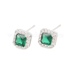 Square Brass Micro Pave Cubic Zirconia Stud Earrings&nbsp;EJEW-Z164-22P-02