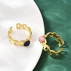 316 Stainless Steel with Natural Mixed Gemstone Cuff Rings&nbsp;RJEW-Z098-01G-12