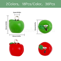 36Pcs 2 Colors Opaque Apple Resin Charms&nbsp;RESI-CA0001-54