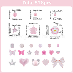 不透明＆透明アクリルビーズキット  混合図形  ピンク  6~23x6~29.5x5~15.5mm  穴：1.4~3mm  578個/セット&nbsp;MACR-SP0001-48E