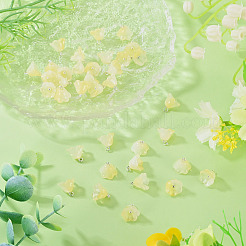 38個のガラスチャーム  花  プラチナトーンの真鍮ループとグリッターパウダー付き  グラデーションカラー  きいろ  10.5x11mm  穴：2mm&nbsp;GLAA-TADJ0001-19B