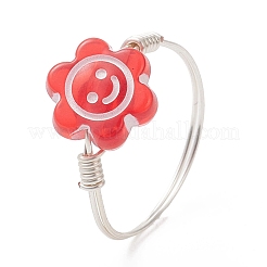 銅線入りアクリル指輪  花  銀  usサイズ9 3/4(19.5mm)&nbsp;RJEW-JR00958-02