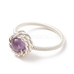 4Pcs 4 Style Natural & Synthetic Mixed Gemstone Round Finger Rings Set&nbsp;RJEW-TA00057