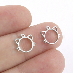 304ステンレススチールチャーム  中空  猫  ステンレス鋼色  10x11x1mm  穴：1mm&nbsp;STAS-CJC0008-19P