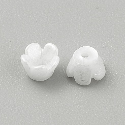 不透明樹脂ビーズキャップ  5  - 花びらの花  ホワイト  4x2.5mm  穴：0.8mm&nbsp;RESI-CJC0015-29F