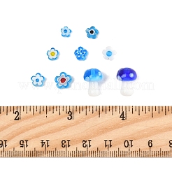 156個 9種類の手作りミルフィオリガラスビーズ  花＆キノコ  ミックスカラー  3.7~14.5x2.5~11mm  穴：0.8~1.5mm&nbsp;LAMP-FS0001-33