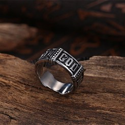 メンズステンレススチールフィンガー指輪  ワイドバンドリング  アンティークシルバー  usサイズ12（21.4mm）&nbsp;RJEW-BB29839-12