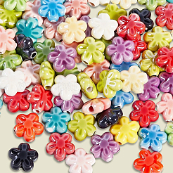 釉薬をかけた磁器ビーズ 80個  光沢のあるセラミックビーズ  花  ミックスカラー  11.5x11.5x5.5mm  穴：1.6mm&nbsp;PORC-LT0001-05
