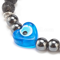 Natural Lava Rock & Synthetic Hematite Stretch Bracelet&nbsp;BJEW-JB08323-01