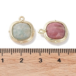 天然石ミックスストーンペンダント  ファセットスクエアチャーム  金メッキ真鍮エッジループ付き  16x14x5mm  穴：2mm&nbsp;G-G012-09B