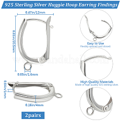 2 Pairs 925 Sterling Silver Hoop Earring Finddings&nbsp;STER-BBC0007-13