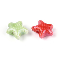 手作りの陶器ビーズ  ヒトデ  光沢釉の磁器  ミックスカラー  11.5~12x10.5x6mm  穴：1.8~2mm&nbsp;PORC-Q002-03E-01