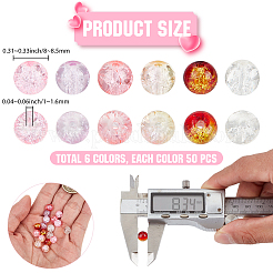 300個6色スプレー塗装クラックルガラスビーズ  ラウンド  ミックスカラー  8~8.5mm  穴：1~1.6mm  50個/カラー&nbsp;CCG-PA0001-02