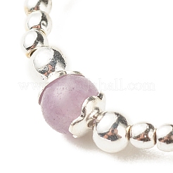 2Pcs 2 Style Natural Lavender Amethyst & Synthetic Hematite Beaded Rings with Brass Tree of Life Charms&nbsp;RJEW-JR00474-04