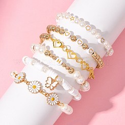 キットを作るDIYブレスレット  ABSプラスチックイミテーションパールビーズを含む  ポリマークレイビーズ  CCBプラスチックビーズ  アクリルビーズ  合金エナメルチャーム  ジャンプリングを開く  伸縮性のある糸  ミックスカラー  7.5~8mm  穴：2.3mm&nbsp;DIY-FS0009-86