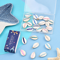 24Pcs 4 Colors Natural Cowrie Shell & Glass Seed Beads Copper Wire Wrapped Pendants&nbsp;FIND-SC0019-11