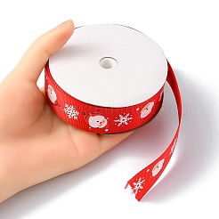 クリスマスプリントのポリエステル製グログランリボン 1 ロール  サンタクローススノーフレークフラットリボン  レッド  1インチ（25mm）  約20.00ヤード（18.29m）/ロール&nbsp;OCOR-YW0001-05C