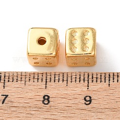 真鍮ビーズ  サイコロ  ラックめっき  長持ちメッキ  カドミウムフリー＆鉛フリー  24KGP本金メッキ  7.5x7.5x7.5mm  穴：1.8mm&nbsp;KK-C157-56G