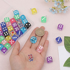 40PCSアクリルパーツ  サイコロチャーム  ミックスカラー  23.5x18.5x14mm  穴：2mm&nbsp;MACR-GL0001-05