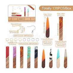 DIYの長方形とティアドロップのダングルイヤリング作成キット  レジン＆ウォールナットウッドペンダントを含む  304ステンレススチール丸カンとフレンチピアスフック  ミックスカラー  138個/箱&nbsp;DIY-TA0008-94