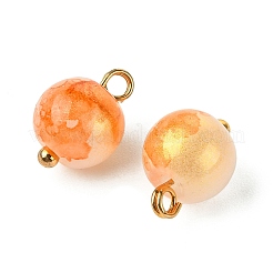 合金ガラスペンダント  ラウンドチャーム  ゴールドカラー  ツートン  オレンジ  14.5x10mm  穴：2.5mm&nbsp;GLAA-P080-04G-09