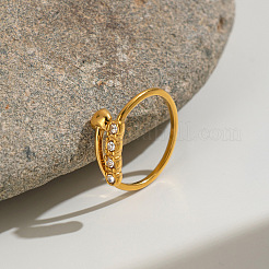 304 Stainless Steel Rhinestone Heart Cuff Open Rings for Women&nbsp;MH2776