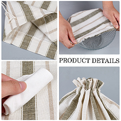 1Pc Rectangle Striped Linen Cloth Homemade Bread Drawstring Bags with 1Pc Bowl Cover&nbsp;ABAG-CP0001-25