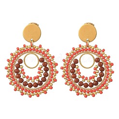 304 Stainless Steel with Glass Seed Beads Stud Earrings&nbsp;EJEW-MZ00761-02