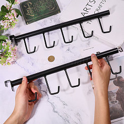 5フックの鉄製フック  スーパーマーケットの棚のアクセサリー  ブラック  92x413x28mm  穴：6mm&nbsp;AJEW-WH0696-511B