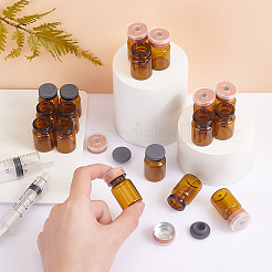 琥珀色のガラス製ラボ用サンプルバイアル  ブチルストッパーとプラスチックトップキャップ付き  砂茶色  3.9x2.2cm  容量：5ml（0.17fl.oz）&nbsp;AJEW-WH0513-28