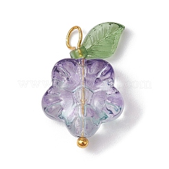 Transparent Glass Flower & Acrylic Leaf Pendants&nbsp;PALLOY-JF02287-02