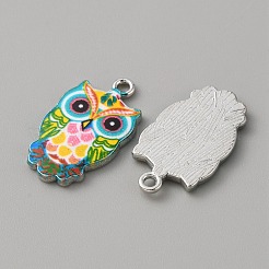 合金エナメルチャーム  プラチナ  フクロウチャーム  シアン  23x13x2~2.5mm  穴：1.6mm&nbsp;ENAM-WH0065-31P-06