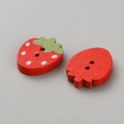 ウッドボタン  苺  ファイヤーブリック  22.5x17.5x3.5mm  穴：1.8mm  50個/セット&nbsp;BUTT-WH0031-27
