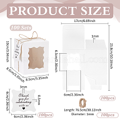 厚紙製のギフト梱包箱  PVC窓とコード付き  長方形  ホワイト  8.5x8.5x10cm&nbsp;LS-CON-WH0089-262C