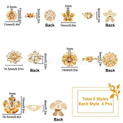 20 個 5 スタイル真鍮ビーズキャップ  マルチ花弁  花  18KGP本金メッキ  11~16x4.5~6mm  穴：1mm  4個/スタイル&nbsp;KK-SC0004-92