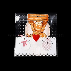 クリスマステーマのプラスチック耐熱皿バッグ  粘着式  チョコレート用  キャンディ  クッキー  正方形  ゴーストホワイト  130x100x0.2mm  約100個/袋&nbsp;OPP-Q004-04C