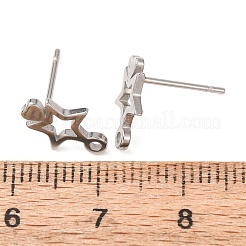 304ステンレススチールスタッドピアス金具  カン付き  ステンレス鋼色  スター  11.5x8.5mm  穴：1.2mm  ピン：10x0.8mm&nbsp;SA-CBA4E98-01F-P