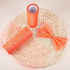 ハートキラキラスパンコールデコメッシュリボン  チュール生地  スカートを作るためのチュールロールスプールファブリック  レッドオレンジ  6インチ（15cm）  約10ヤード/ロール（9.144メートル/ロール）&nbsp;OCOR-BC0007-10