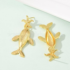 海をテーマにした真鍮製のダングルスタッドピアス  ラックめっき  長持ちメッキ  カドミウムフリー＆鉛フリー  18KGP本金メッキ  イルカ  47.5x23.5mm&nbsp;EJEW-F400-04A-G