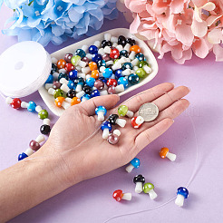 子供用ストレッチブレスレットのDIYキット  きのこ手作りランプワークビーズと弾性クリスタルスレッドを含む  ミックスカラー  16x12mm  穴：2mm  80個/セット  スレッド：1.0mm  約10m /ロール  1roll /セット&nbsp;DIY-CD0001-11