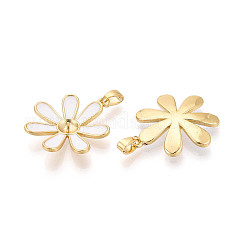 真鍮、エナメルカップ、パール、ペグ、ベイル、ピンペンダント  花  片穴パーツ用  18KGP本金メッキ  ホワイト  22~23x21x3mm  穴：5x2mm  ピン：0.8mm&nbsp;LS-KK-T079-30G