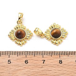 Brass Tiger Eye Pendants&nbsp;KK-B129-05G