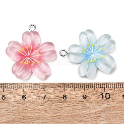 透明樹脂ペンダント  桜のチャーム  プラチナ鉄ループ付き  ミックスカラー  28.5x25.5x5mm  穴：2mm&nbsp;RESI-K053-02