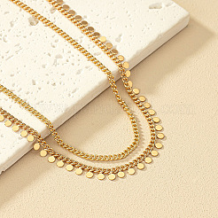 Alloy Disc Tassel Twisted Chain Double Layer Necklaces for Women&nbsp;FS-WG469BC-01