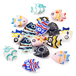 16 個 8 色の手作り磁器ビーズ  手描きの陶器ビーズ  ファミーユは磁器バラ  魚  ミックスカラー  18~22x16.5~22.5x6.5~10.5mm  穴：1.2~2.5mm  2個/カラー&nbsp;PORC-TA0001-19