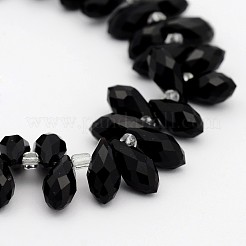 電気メッキガラスファセットティアドロップビーズ連売り  トップドリルビーズ  ブラック  11.5~13x6mm  穴：1mm  約100個/連  17.5~19インチ&nbsp;X-EGLA-D014-14