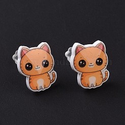 Acrylic Cat Stud Earrings with Platic Pins for Women&nbsp;EJEW-F293-04D