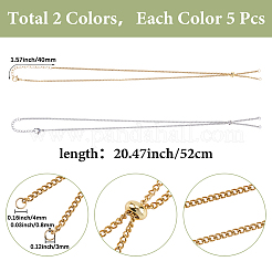 10Pcs 2 Colors Adjustable 304 Stainless Steel Curb Chains Necklaces Making&nbsp;MAK-SC0001-43